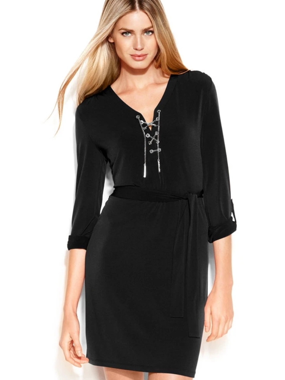 MICHAEL Michael Kors Black
Chain Lace-Up Tie-Waist witchy Whimseygoth Dress SZ M